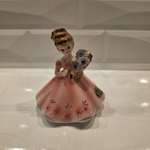 Vintage Josef Originals September Birthstone Pink W Gold Gilt 4" Birthday Girl